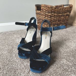 Seven Dials crushed blue velvet square toe heels